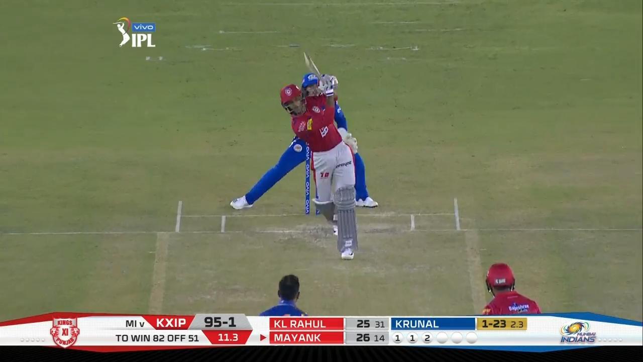M09: KXIP vs MI – Mayank Agarwal Six
