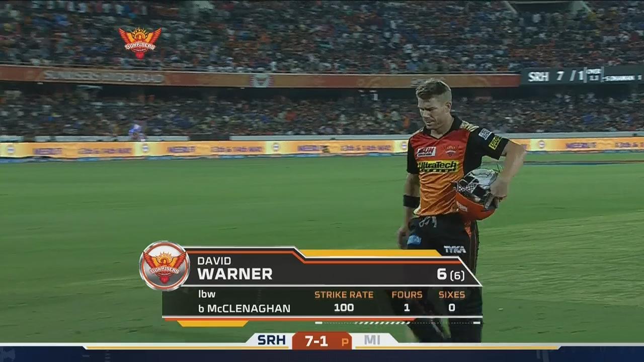M48: SRH vs MI – David Warner Wicket