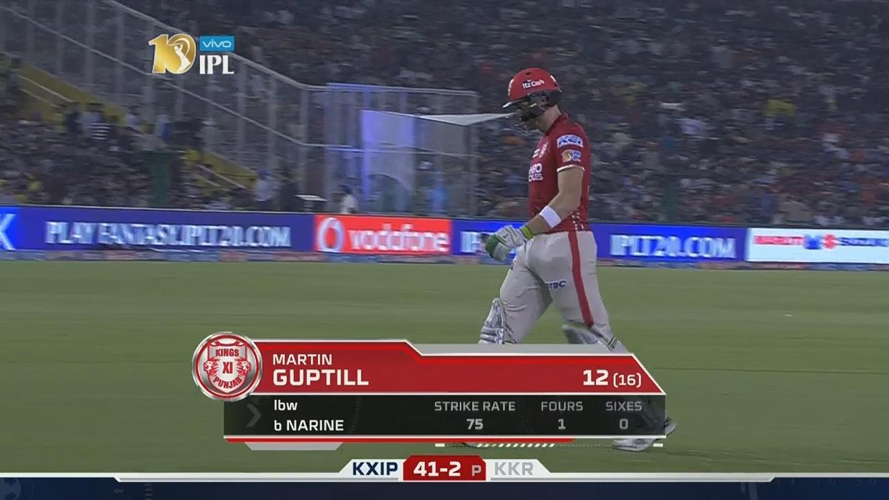 M49: KXIP vs KKR – Martin Guptill Wicket