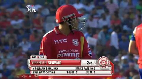 M35: KXIP vs MI – Virender Sehwag Wicket
