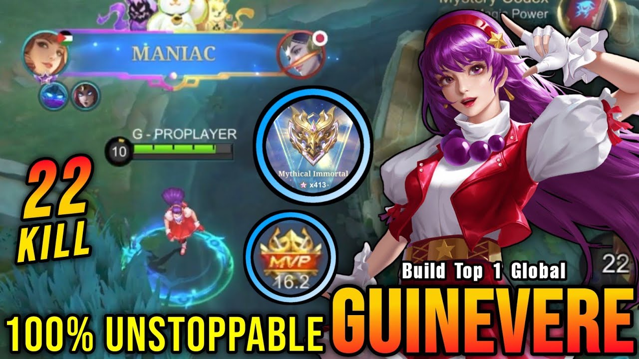 22 Kills + MANIAC!! Jungler META Guinevere 100% Unstoppable!! - Build Top 1 Global Guinevere ~ MLBB
