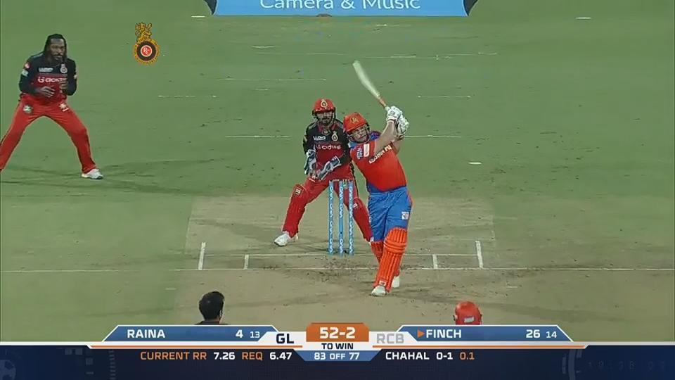 M31: RCB vs GL – Aaron Finch Six background