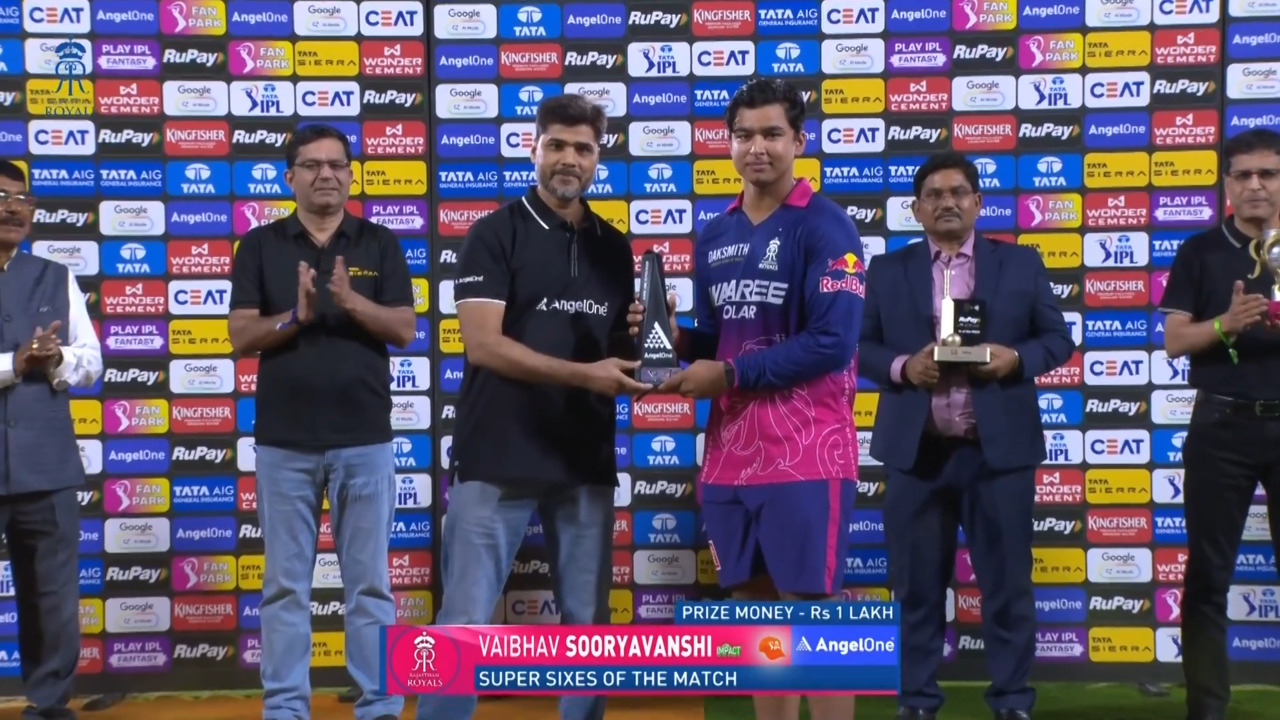 IPL 2026 M16: RR vs RCB - Angel One Super Sixes of the Match - Vaibhav Sooryavanshi