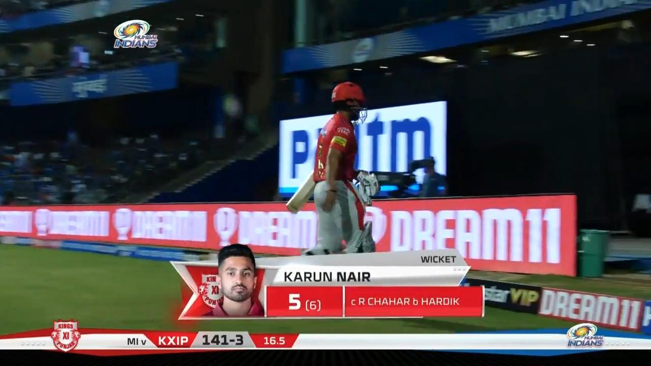 M24: MI vs KXIP – Karun Nair Wicket background