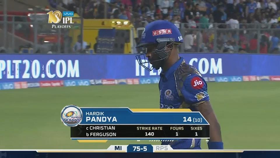 Q1: MI vs RPS – Hardik Pandya Wicket background