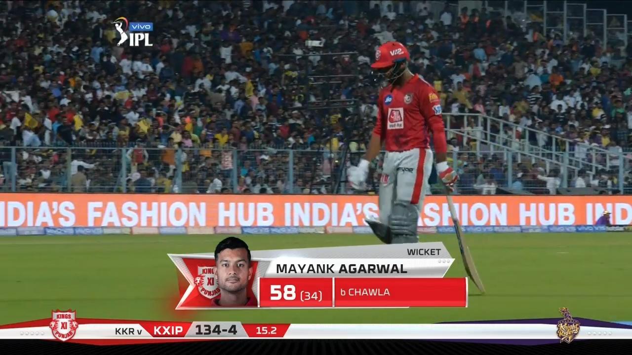 M06: KKR vs KXIP – Mayank Agarwal Wicket background