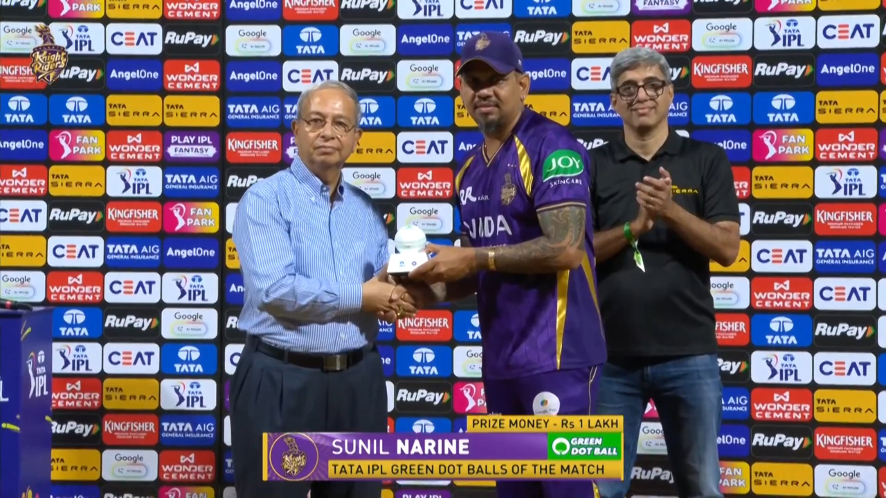 IPL 2026 M15: KKR vs LSG - TATA IPL Green Dot Balls of the Match - Sunil Narine