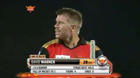 M13: SRH vs DD – David Warner Wicket