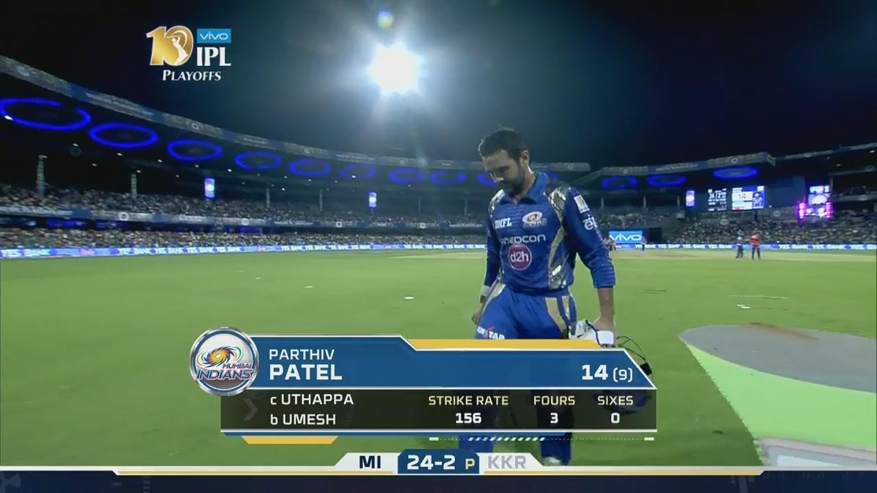 Q2: MI vs KKR – Parthiv Patel Wicket background