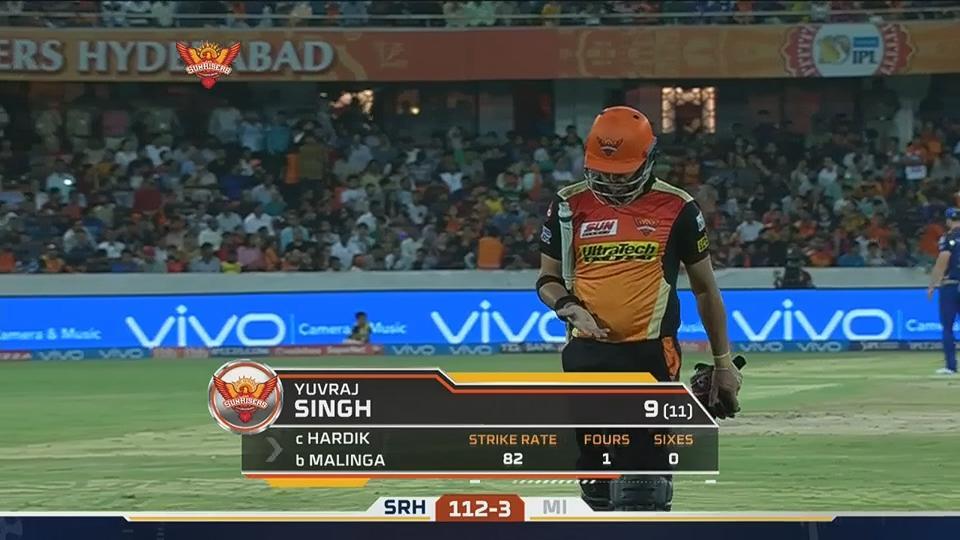 M48: SRH vs MI – Yuvraj Singh Wicket