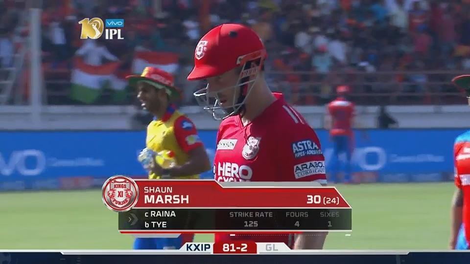 M26: GL vs KXIP – Shaun Marsh Wicket
