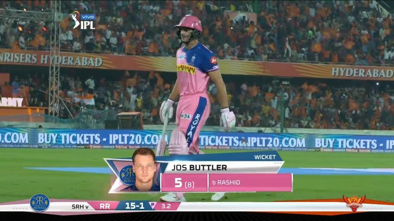 M08: SRH vs RR – Jos Buttler Wicket
