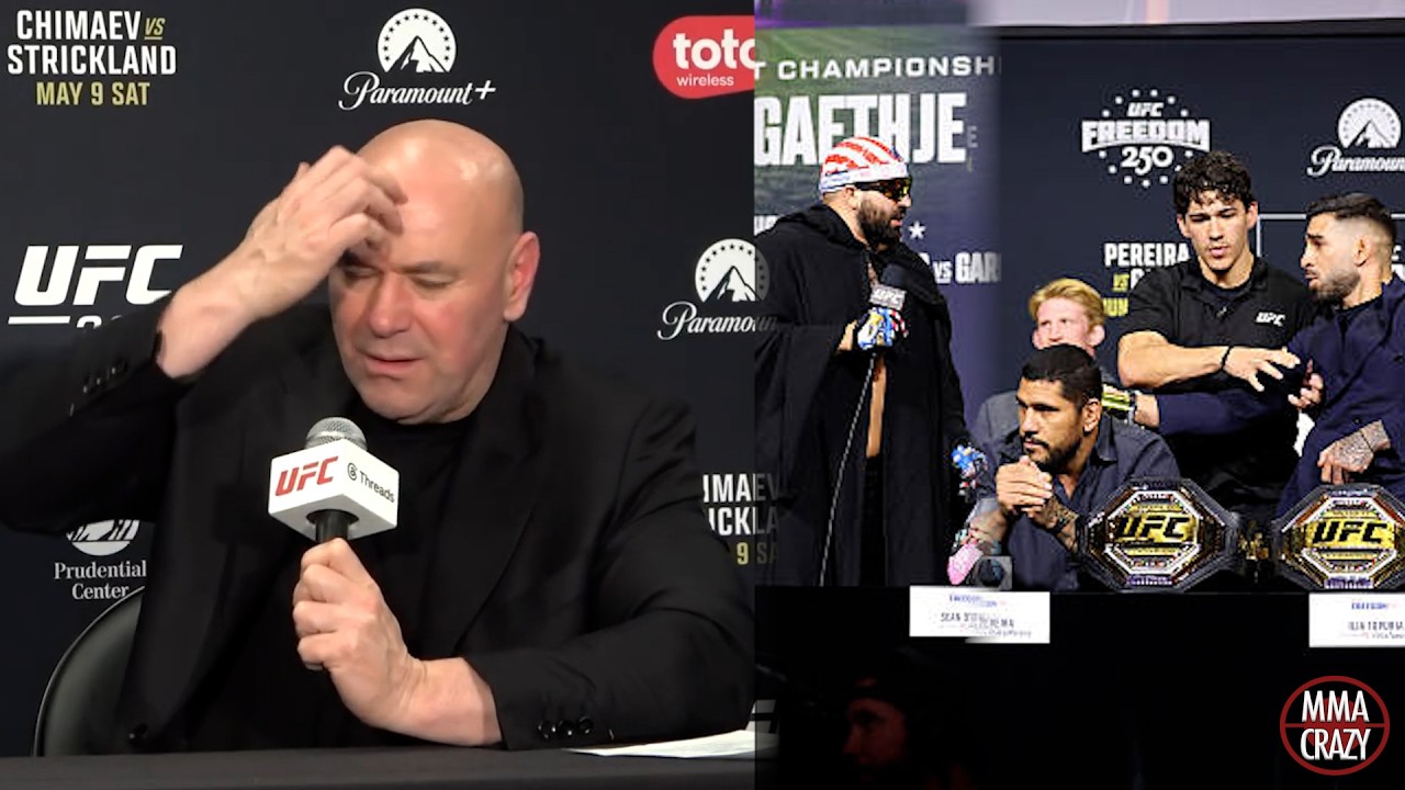 Dana White reacts to Alex Pereira, Ilia Topuria & "GOOFY" Josh Hokit Press Conference altercation