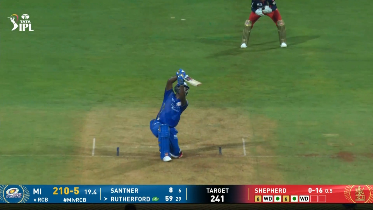 IPL 2026 M20: MI vs RCB - Sherfane Rutherford Six