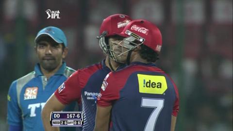Match 27 DD vs PWI – Ojha's Six background