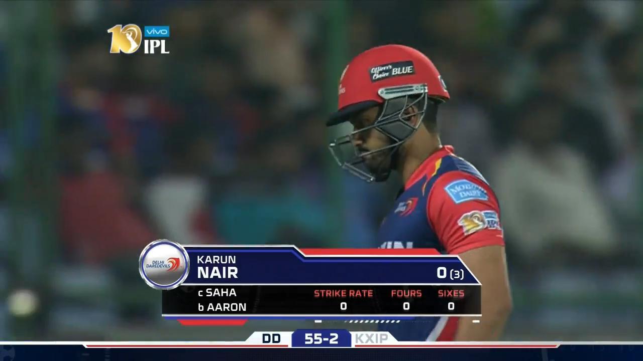 M15: DD vs KXIP – Karun Nair Wicket