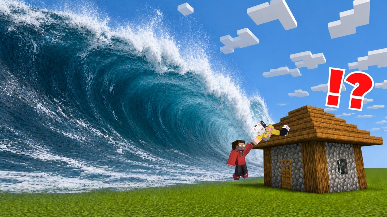 GIANT Realistic TSUNAMI vs Village House in Minecraft!