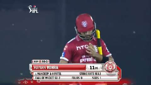 M50: KXIP vs RCB – Manan Vohra Wicket