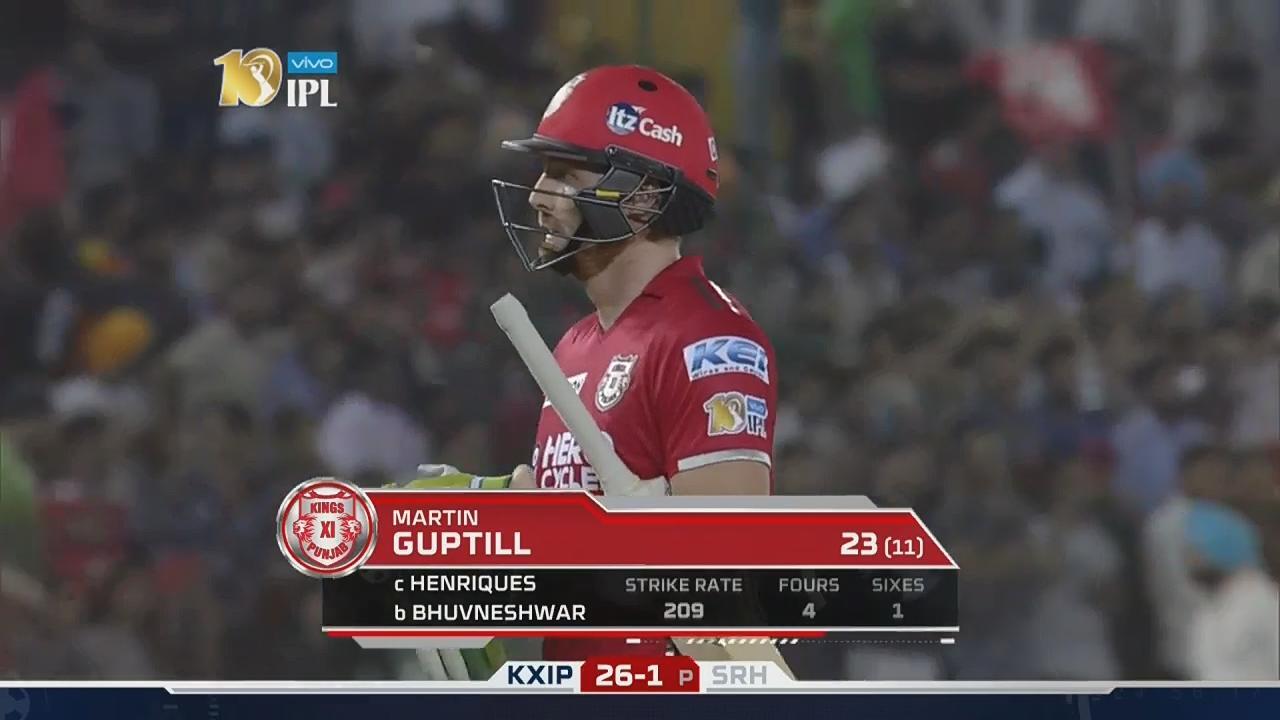 M33: KXIP vs SRH – Martin Guptill Wicket