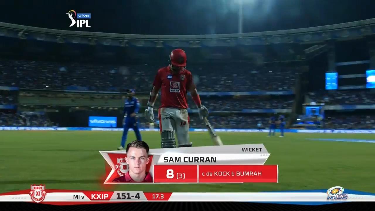 M24: MI vs KXIP – Sam Curran Wicket