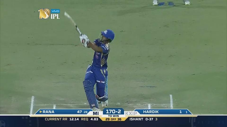 M22: KXIP vs MI – Nitish Rana Six
