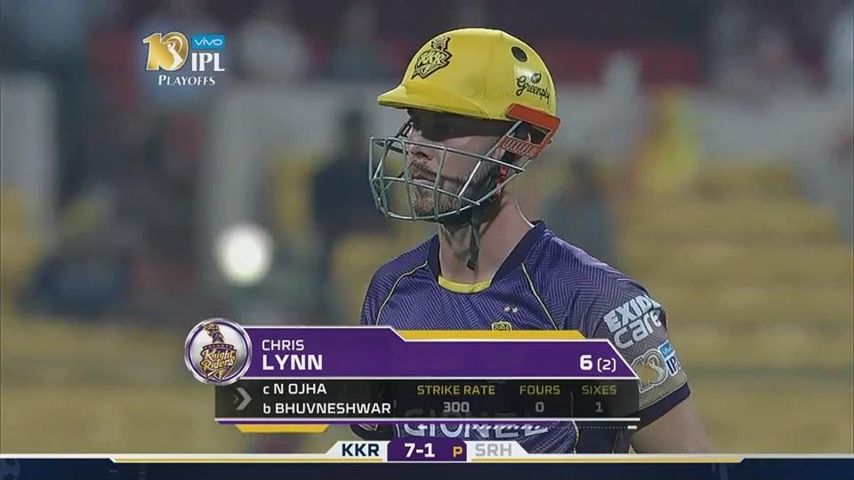Eliminator: SRH vs KKR – Chris Lynn Wicket