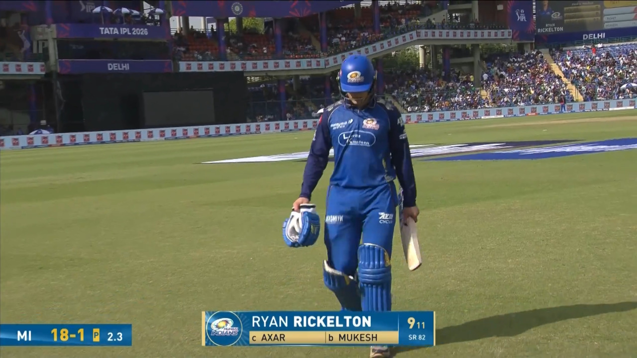 IPL 2026 M08: DC vs MI - Ryan Rickelton Wicket