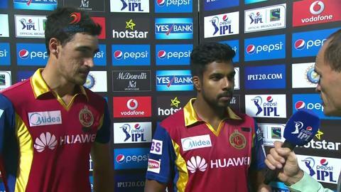 M26: DD vs RCB – Mitchell Starc & Varun Aaron Interview background