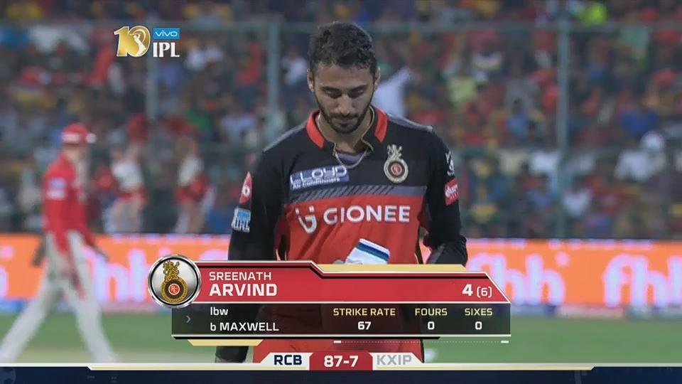 M43: RCB vs KXIP – Sreenath Aravind Wicket