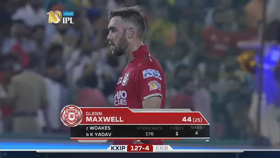 M49: KXIP vs KKR – Glenn Maxwell Wicket