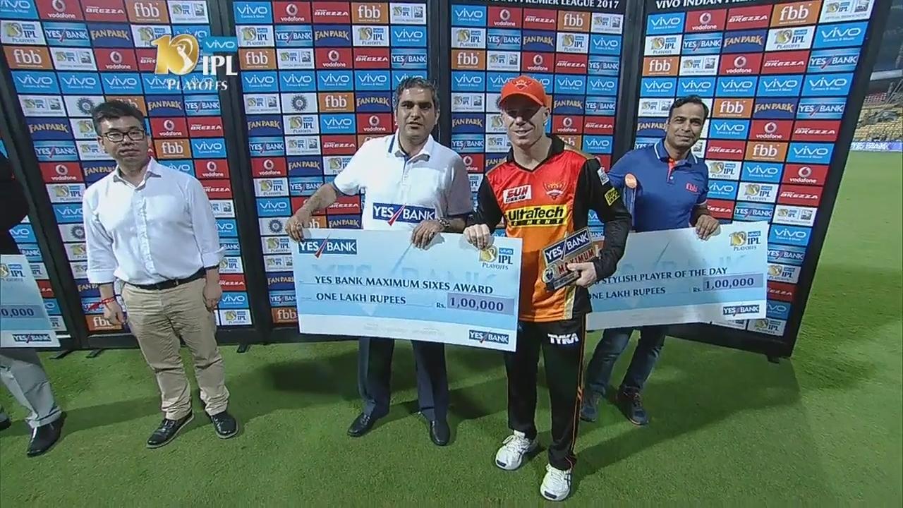 Eliminator: SRH vs KKR – YES Bank Maximum Sixes – David Warner
