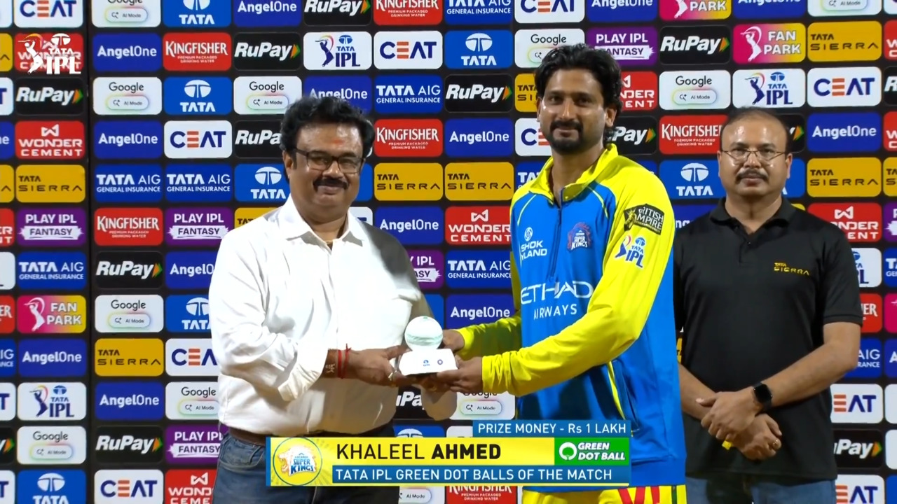 IPL 2026 M22: CSK vs KKR - TATA IPL Green Dot Balls of the Match - Khaleel Ahmed