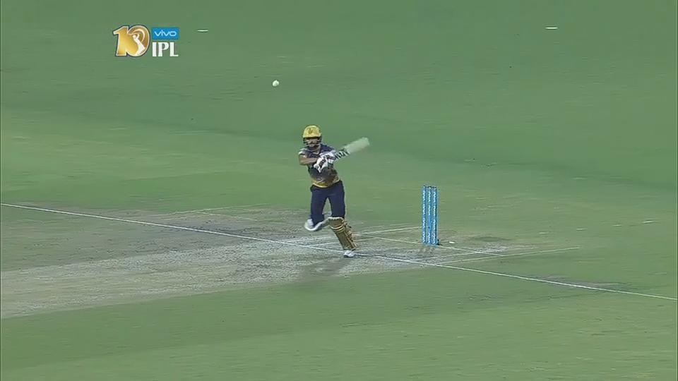 A tennis forehand off Pandey’s bat