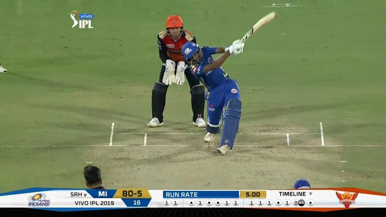 M19: SRH vs MI – Hardik Pandya Six