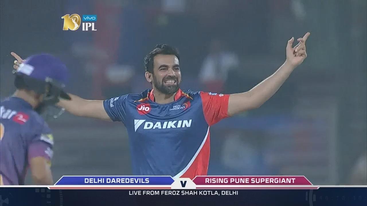 Vintage Zaheer castles Rahane, completes 100 IPL wickets background