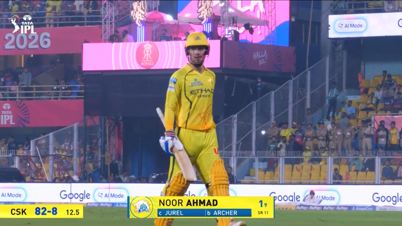 IPL 2026 M03: RR vs CSK - Noor Ahmad Wicket