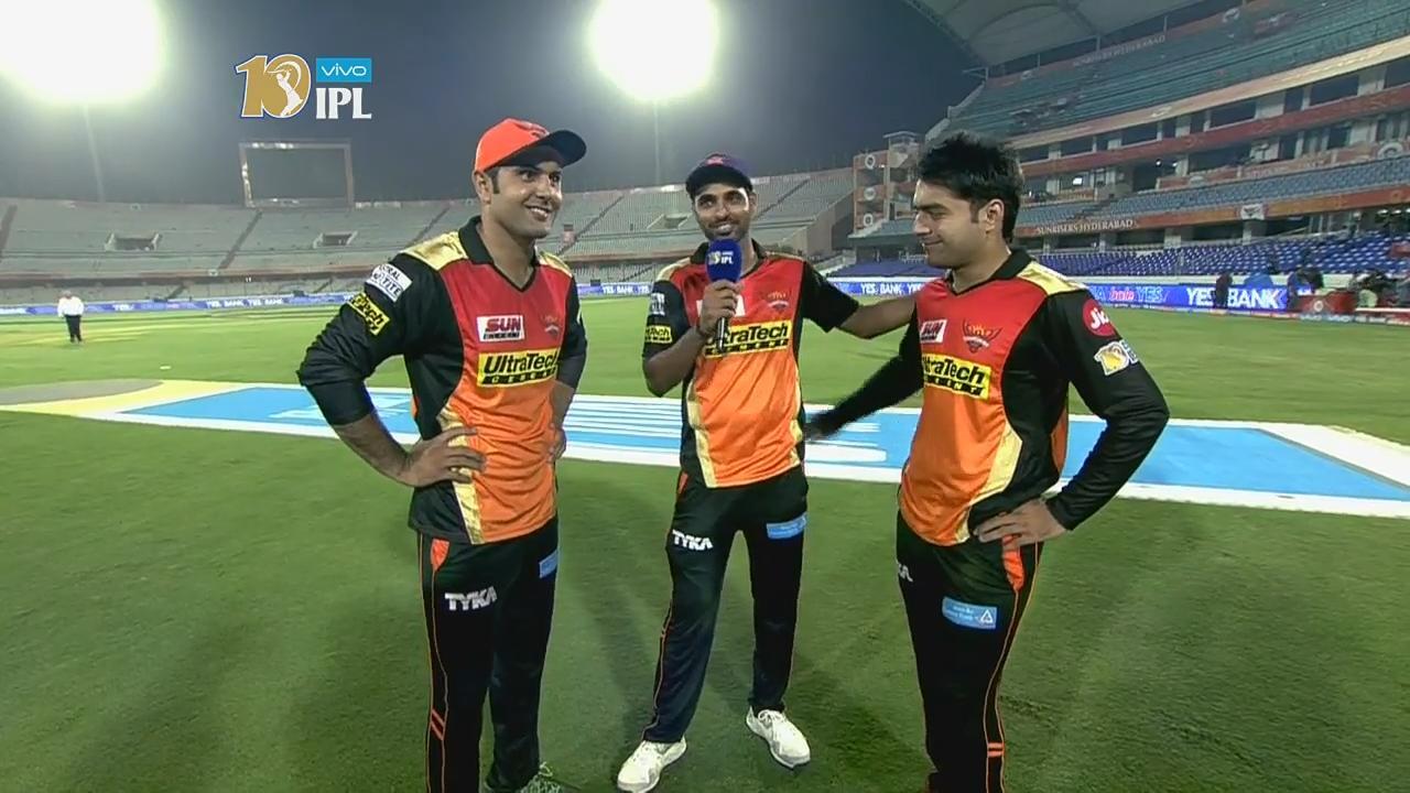 M19: SRH vs KXIP – Bhuvneshwar Kumar, Mohammad Nabi & Rashid Khan Interview background