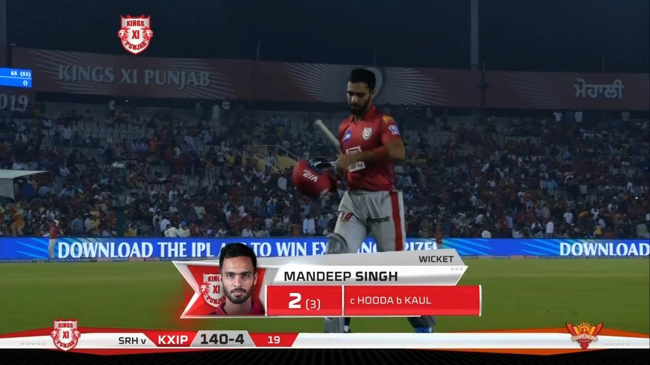 M22: KXIP vs SRH – Mandeep Singh Wicket