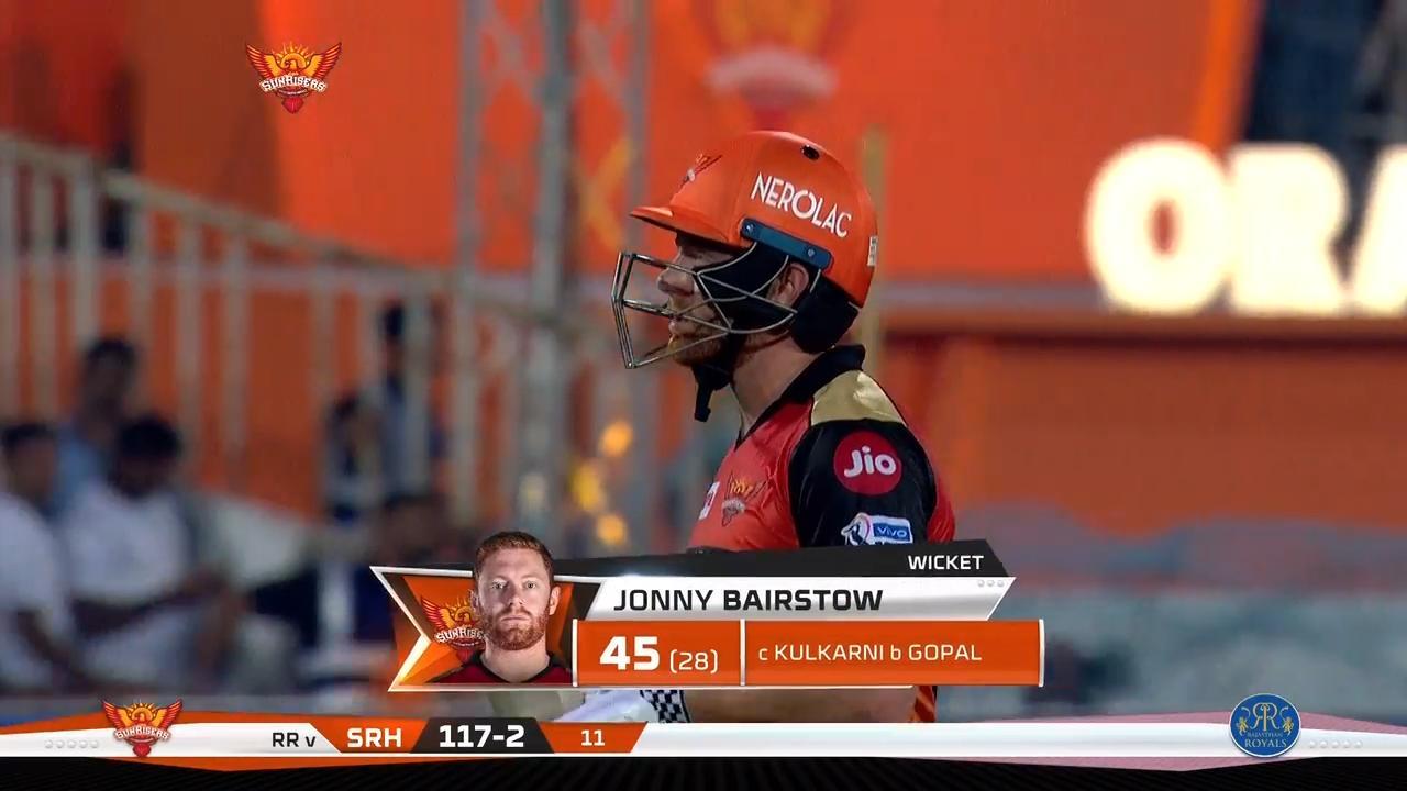 M08: SRH vs RR – Jonny Bairstow Wicket