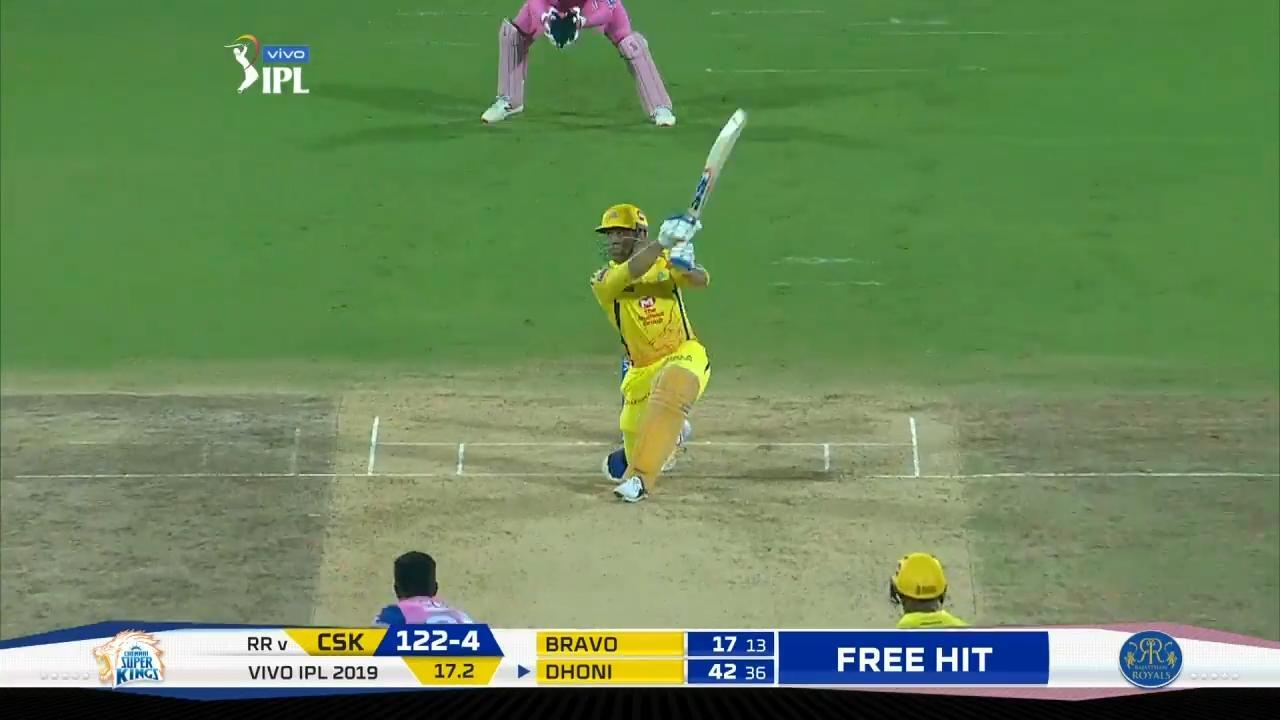M12: CSK vs RR – MS Dhoni Six background