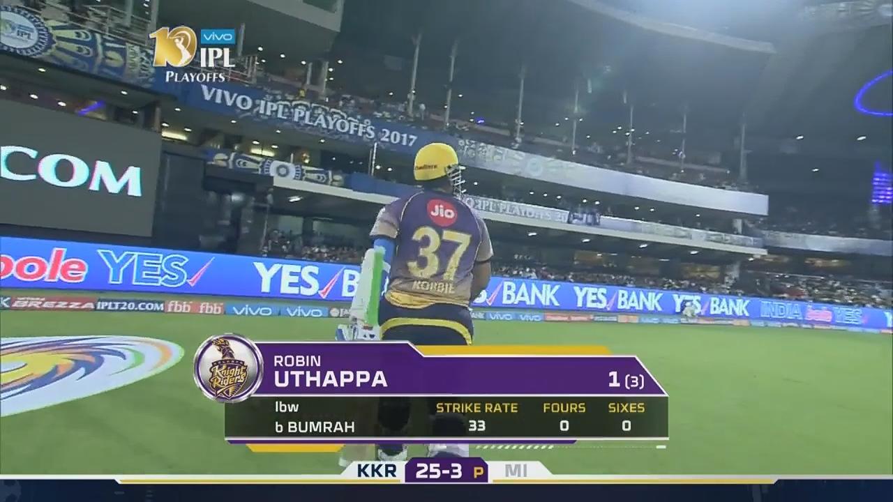 Q2: MI vs KKR – Robin Uthappa Wicket
