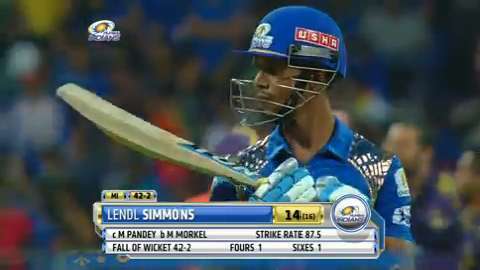M51: MI vs KKR – Lendl Simmons Wicket
