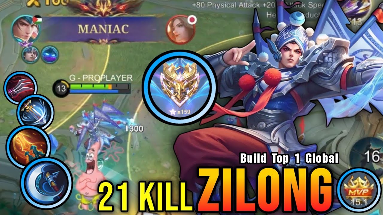 21 Kills + MANIAC!! Offlane Monster Zilong Brutal Critical DMG!! - Build Top 1 Global Zilong ~ MLBB
