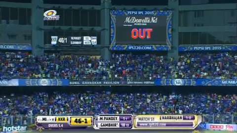M51: MI vs KKR – Manish Pandey Wicket