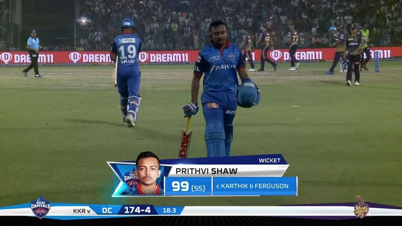 M10: DC vs KKR – Prithvi Shaw Wicket background