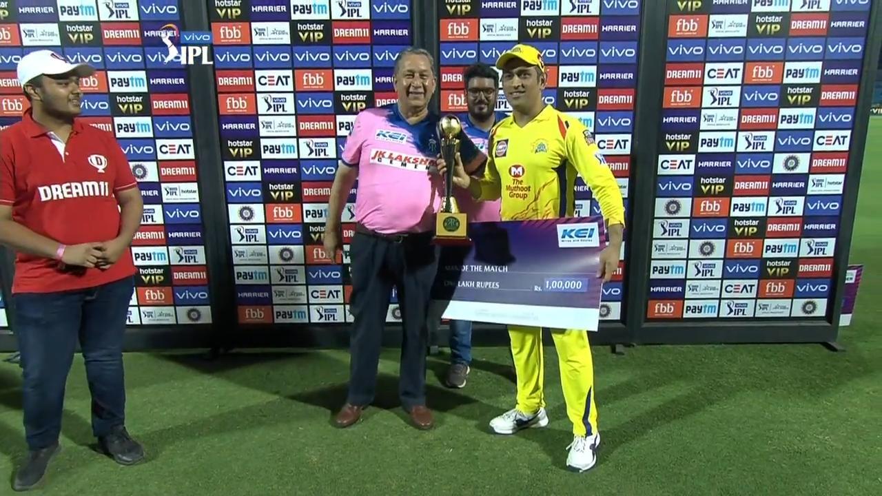 M25: RR vs CSK – Man of the Match – MS Dhoni background