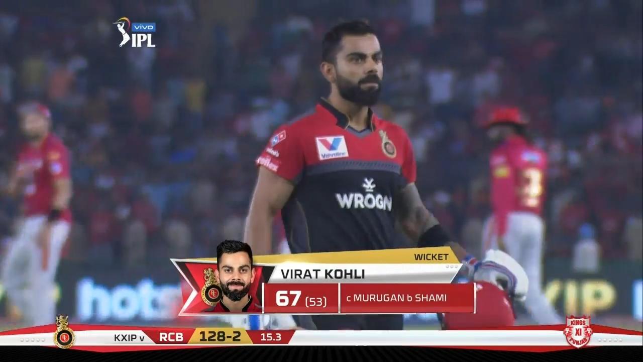 M28: KXIP vs RCB – Virat Kohli Wicket