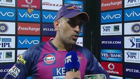 M45: KKR vs RPS – MS Dhoni Interview background