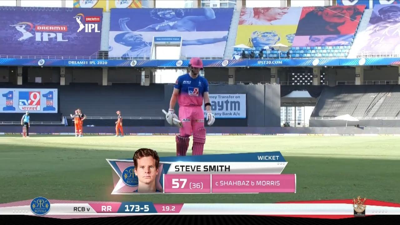 M33: RR vs RCB – Steve Smith Wicket