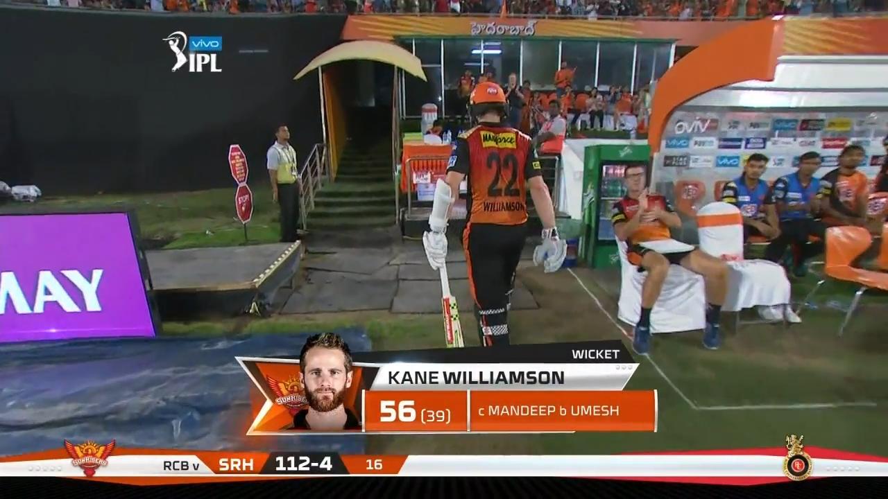 M39: SRH vs RCB – Kane Williamson Wicket